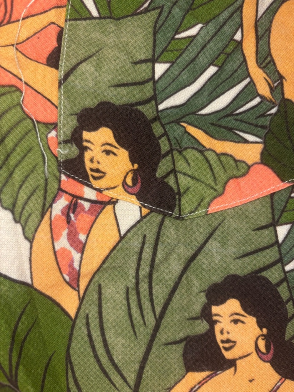 Duvin Hawaiian Floral Print Short Sleeve Shirt - Green/Coral - Picture 5 of 9